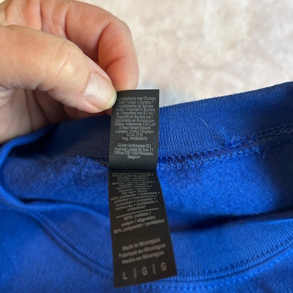 Gildan Blue Oversized Graphic Sweatshirt Long Sleeve Sz L - Picture 4 of 7